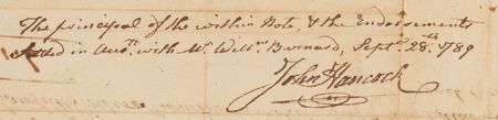 Lot #111 John Hancock Autograph Endorsement Signed (1789) on a Pre-Revolution Promissory Note - Image 2