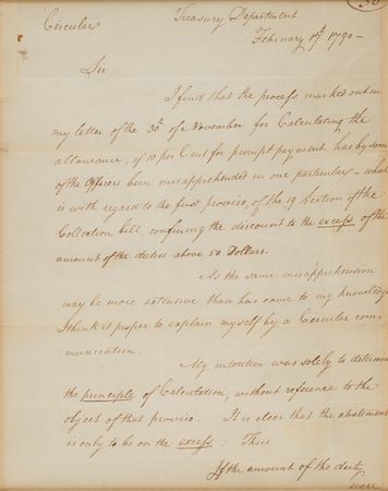 Lot #118 Alexander Hamilton Letter Signed as Secretary of the Treasury, Clarifying the Calculation of Duties in 1790 - Image 2