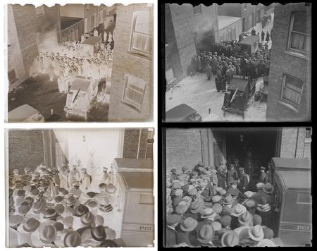 Lot #394 Saint Valentine's Day Massacre (2) Original Glass Plate Negatives Showing Removal of the Victims from the Garage - Image 1