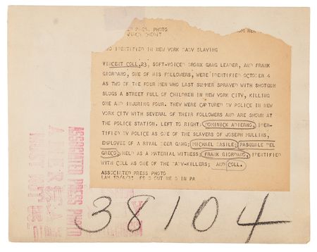 Lot #402 Vincent 'Mad Dog' Coll Original Press Arrest Photograph - Image 2