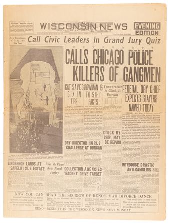 Lot #398 Saint Valentine's Day Massacre: Wisconsin News Newspaper (February 15, 1929) - 