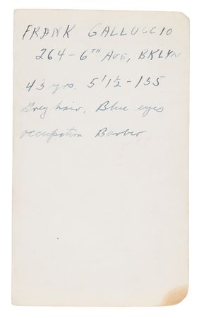 Lot #358 Al Capone: Frank Galluccio Original New York Police Department Mug Shot Photograph - Capone's 'Scarface' Assailant - Image 2
