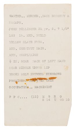 Lot #422 John Dillinger Original Mug Shot Photograph -  