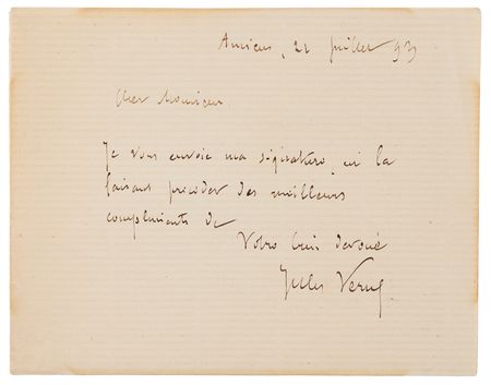 Lot #548 Jules Verne Autograph Letter Signed - Image 1