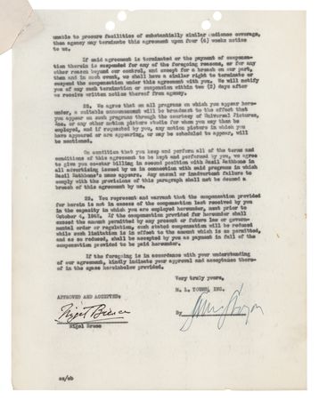 Lot #689 Nigel Bruce Document Signed for a Radio