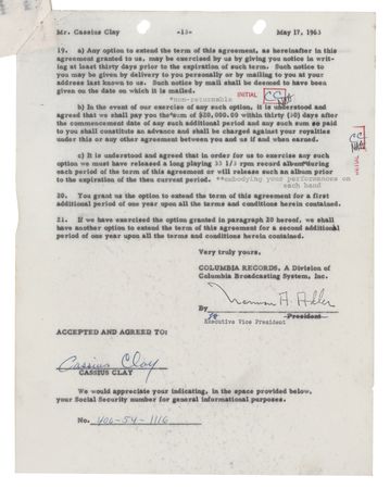 Lot #763 Muhammad Ali Document Signed - Columbia