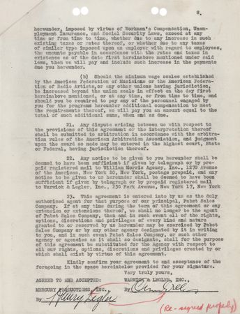 Lot #751 Orson Welles Document Signed for 