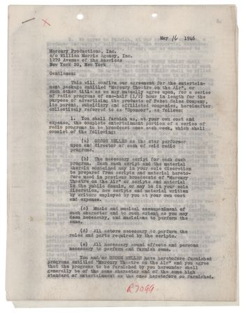 Lot #751 Orson Welles Document Signed for 