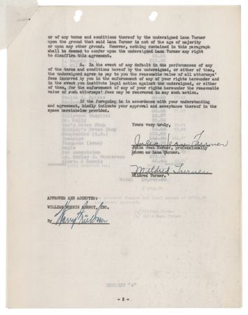 Lot #746 Lana Turner Early Agency Contract Signed 