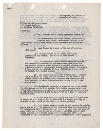 Lot #746 Lana Turner Early Agency Contract Signed 