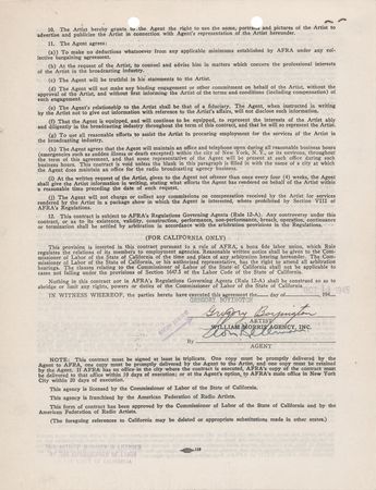 Lot #476 Pappy Boyington Signed Agency Contract,