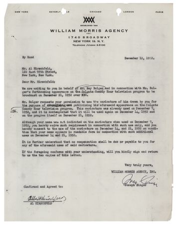 Lot #496 Al Hirschfeld Signed Agreement