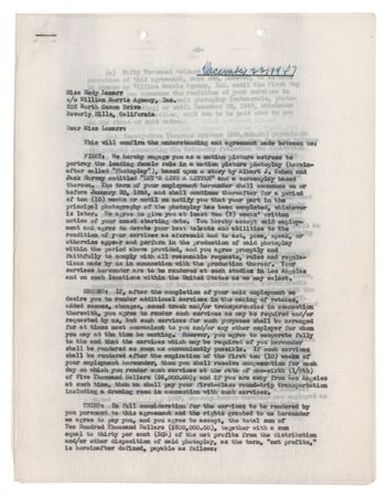 Lot #717 Hedy Lamarr Signed Motion Picture Contract for Let's Live a Little - Image 2