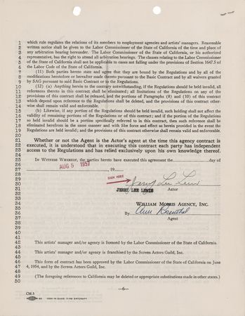 Lot #627 Jerry Lee Lewis 1957 Agency Contract Signed in His Breakthrough Year - Image 1