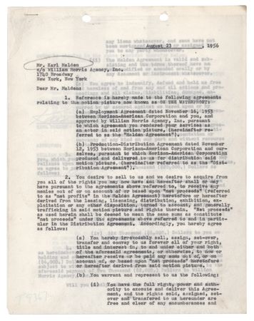 Lot #721 Karl Malden Signed Net Proceeds Agreement for 'On the Waterfront' - Image 2