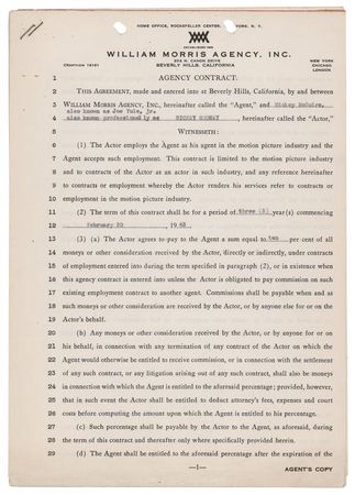 Lot #733 Mickey Rooney Agency Contract Signed Three Times as 