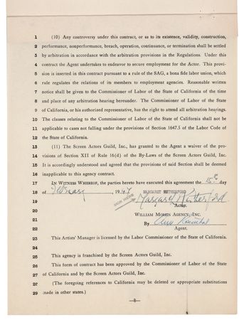 Lot #734 Margaret Rutherford Signed Agency Contract - Image 1