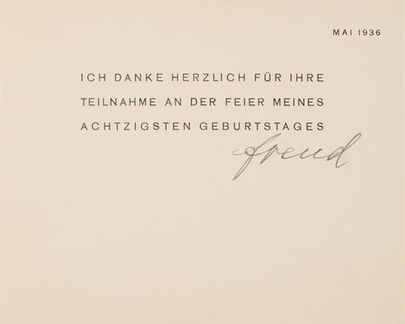 Lot #296 Sigmund Freud Signed Thank-You Card