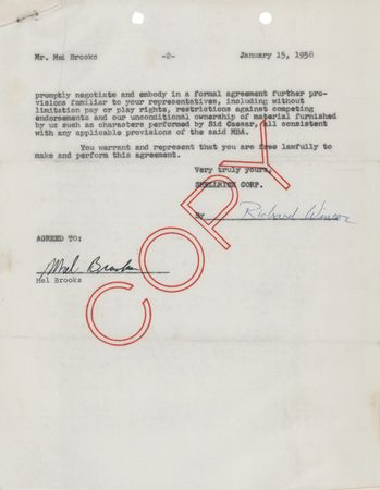 Lot #688 Mel Brooks Early Document Signed for