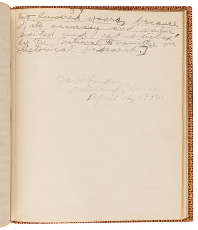 Lot #534 Jack London Autograph Draft Manuscript Signed for A Curious Fragment: 