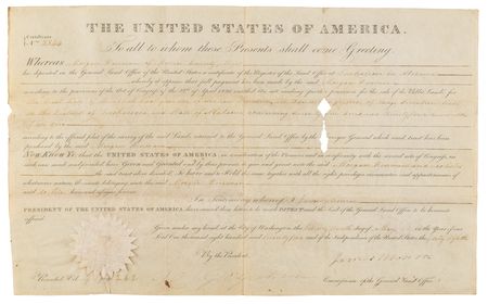 Lot #8 James Monroe Document Signed as President,