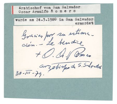 Lot #233 Oscar Romero Signature as Archbishop of