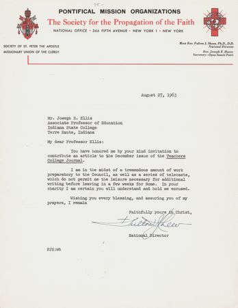 Lot #234 Fulton J. Sheen Typed Letter Signed