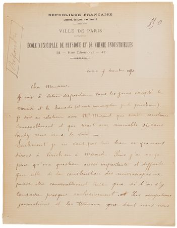 Lot #267 Pierre Curie Autograph Letter Signed on Microscopes - Image 2