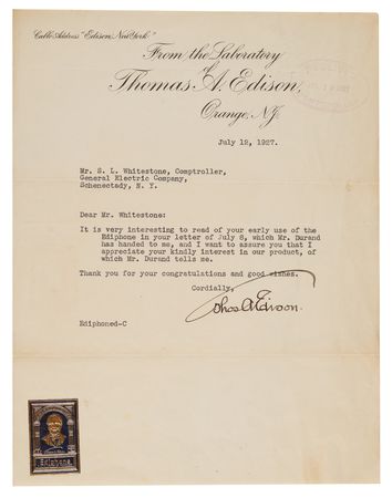 Lot #275 Thomas Edison Typed Letter Signed on the