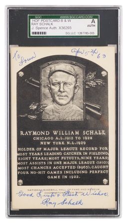 Lot #772 Ray Schalk Signed Hall of Fame Plaque