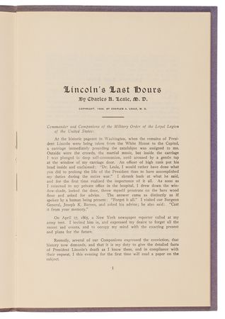 Lot #27 Lincoln's Last Hours by Charles A. Leale with 1869 Our American Cousin Pamphlet - Image 3