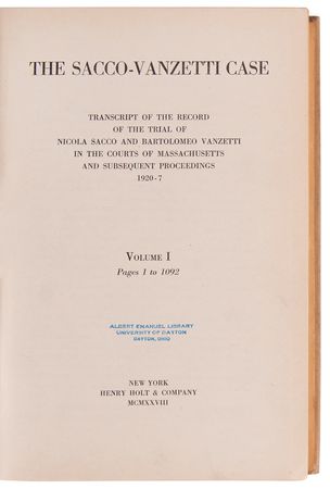 Lot #392 Sacco and Vanzetti Six-Volume Trial Record and Supplemental Bridgewater Case (1928–1929) - Image 2