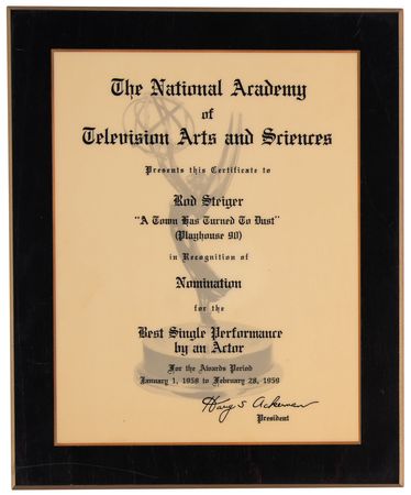 Lot #743 Rod Steiger Emmy Award Nomination for 