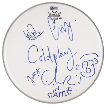 Lot #594 Coldplay Signed Drumhead - Image 1