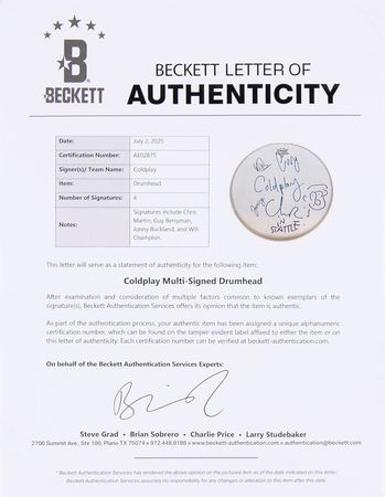 Lot #594 Coldplay Signed Drumhead - Image 2