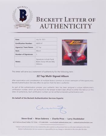 Lot #662 ZZ Top Signed Album - Eliminator - Image 2