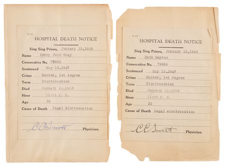 Lot #391 Ruth Snyder Archive: Autograph Letter Signed, Sing Sing Prison Account Statements, and Official 'Legal Electrocution' Death Notices - The Inspiration for 'Double Indemnity' - Image 3