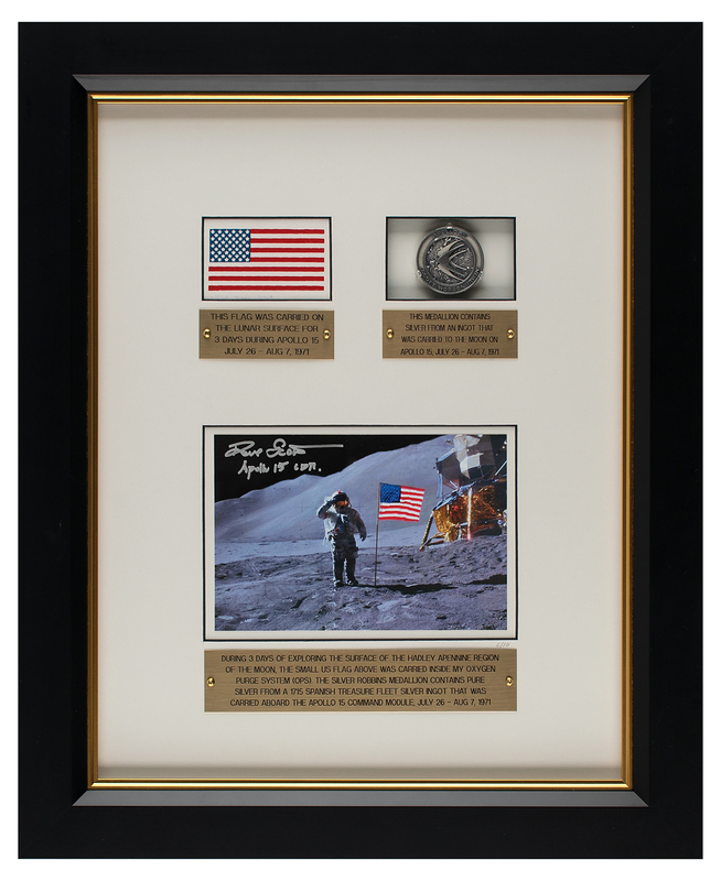 Lot 6263 Apollo 15 Lunar Landed Flag and Lunar Orbited Metal Robbins Medallion  - From the Personal Collection of Dave Scott