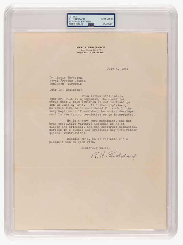 Lot 6443 Robert H. Goddard War-Dated Typed Letter Signed on 