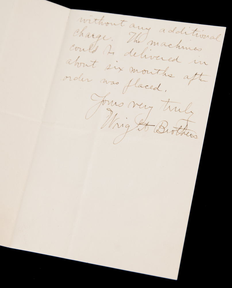 Lot 6001 Wilbur Wright Autograph Letter Signed, Outlining Purchase Terms for Wright Flyers: 