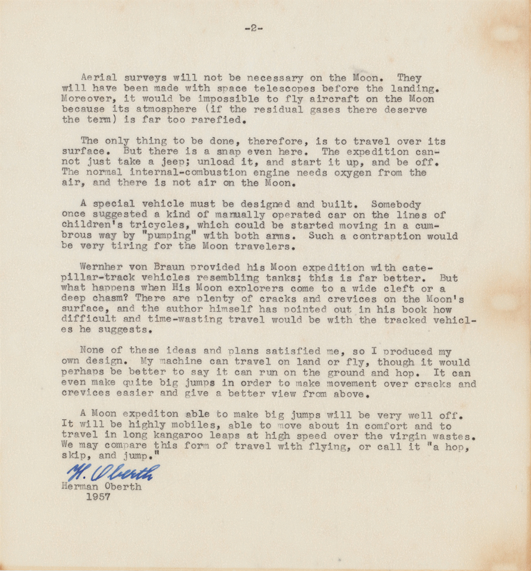 Lot 6027 Hermann Oberth Typed Manuscript Signed - 'The Moon Car'
