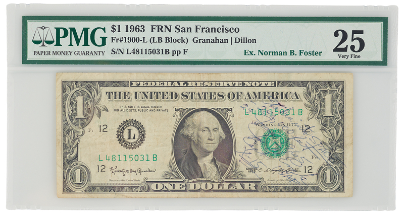 Lot 6029 X-15 Flight 138 Flown $1 Dollar Bill, Signed by Joe Engle - PMG VF 25