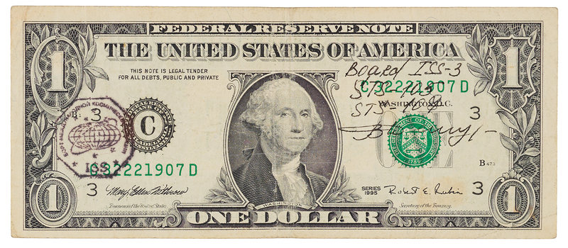Lot 6439 ISS Expedition 3/STS-103/STS-109 Flown $1 Dollar Bill, Signed by Vladimir Dezhurov