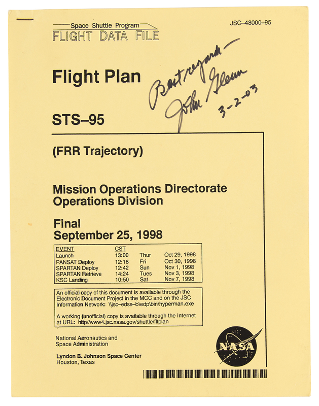Lot 6406 John Glenn Signed STS-95 FDF Flight Plan