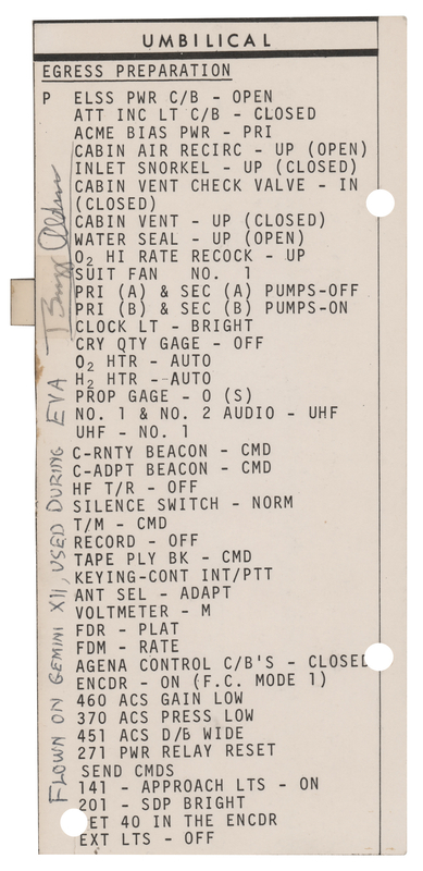 Lot 6073 Gemini 12 Flown Checklist - Signed and Flight-Certified by Buzz Aldrin