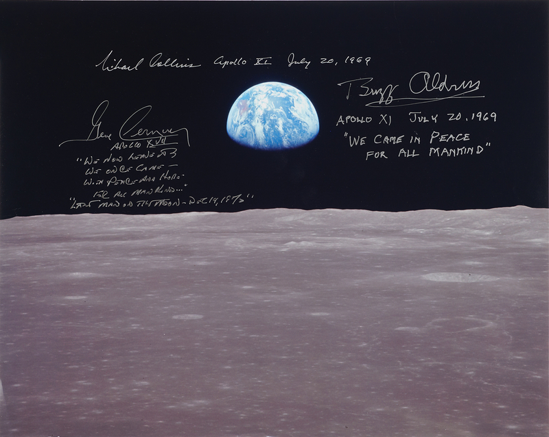 Lot 6320 Apollo Astronauts: Aldrin, Collins, and Cernan Oversized Signed Photograph