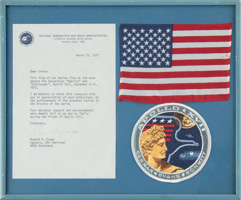 Lot 6304 Apollo 17 Flown Flag with Flight-Certified Letter Signed by CMP Ron Evans