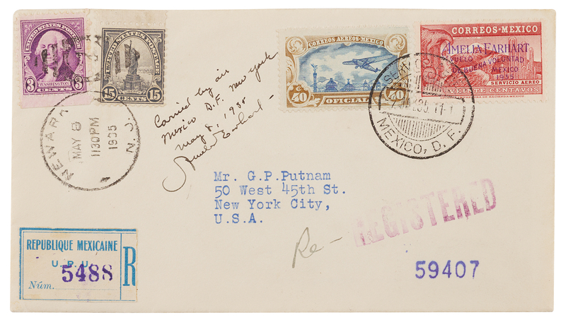 Lot 6008 Amelia Earhart Signed Flown Airmail Cover Carried on Her Historic Solo Mexico City-to-Newark Flight (May 8-9, 1935)