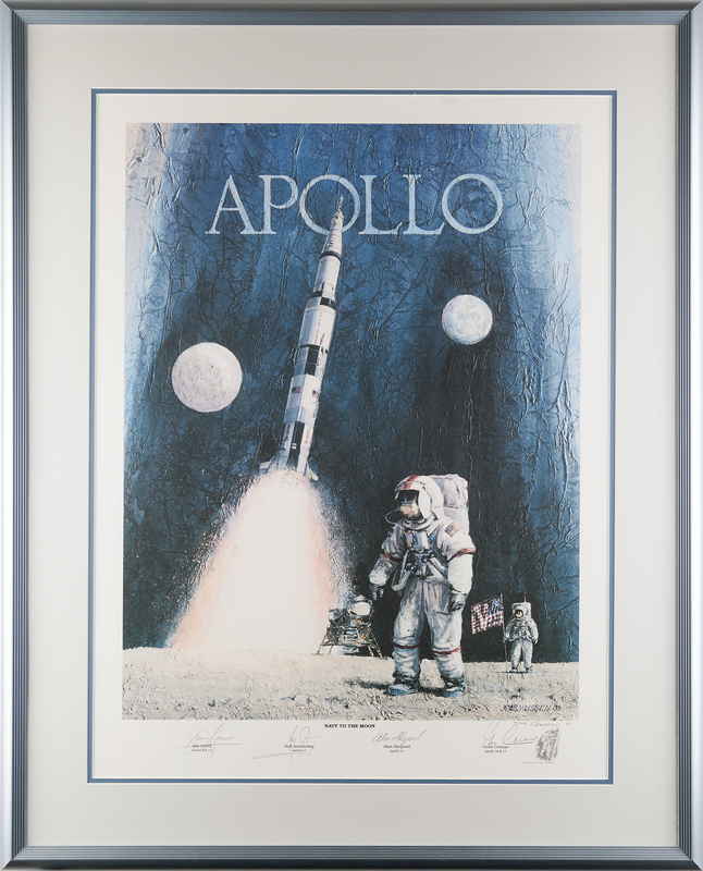 Lot 6315 Apollo Commanders: Neil Armstrong, James Lovell, Alan Shepard, and Gene Cernan Signed 'Navy to the Moon' Print (Ltd. Ed. #210/250) - 21˝ x 28˝