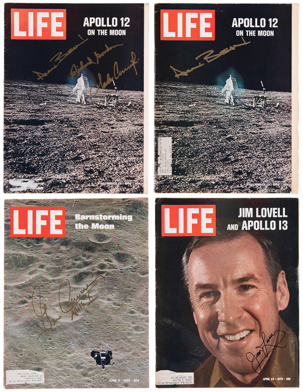 Lot 6318 Apollo Astronauts (4) Signed Life Magazines - Gene Cernan, James Lovell, and the Apollo 12 Crew